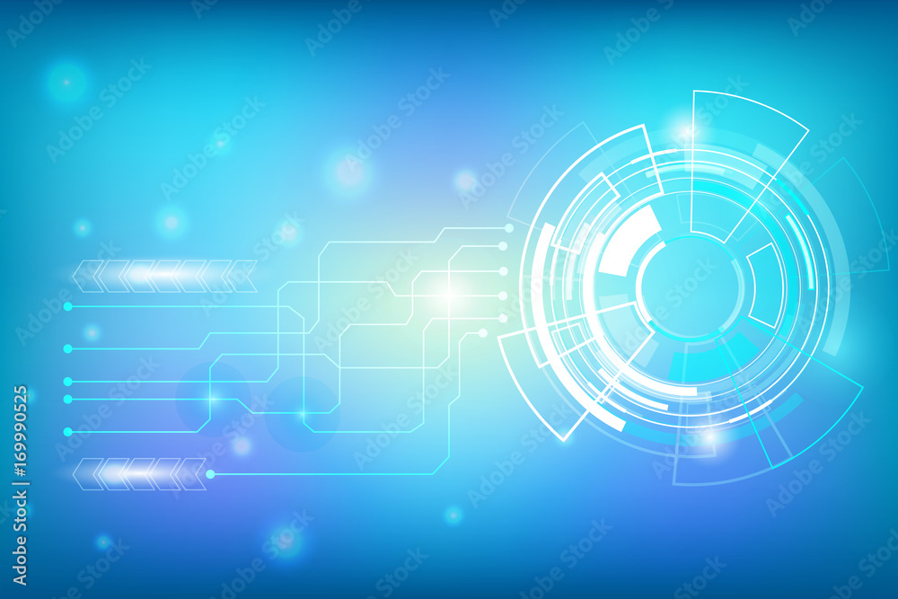 Poster Blue Circle Abstract Hi Technology Innovation With Line Circuit Communication Vector Background
