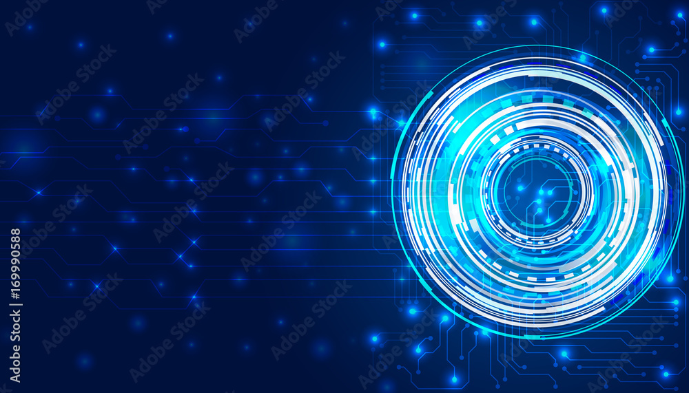 Aufkleber Blue Circle Abstract Hi Technology Innovation With Line Circuit Communication Vector Background