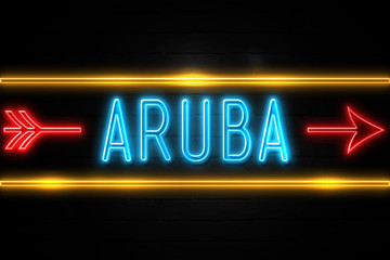 Aruba  - fluorescent Neon Sign on brickwall Front view