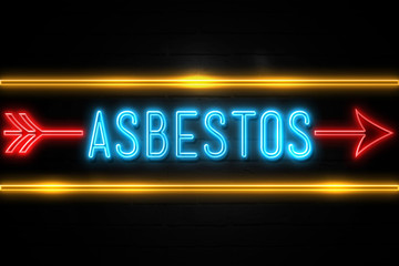 Obraz premium Asbestos - fluorescent Neon Sign on brickwall Front view