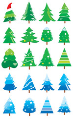 Set of Christmas trees pattern, Variety of shapes , Vector illustrations