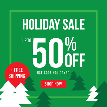 Holiday Up To 50% Off Sale Advertisement Square Template Vector Illustration