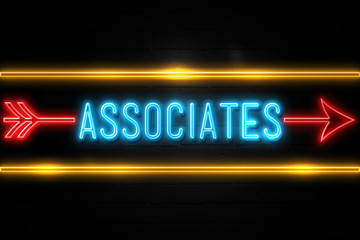 Associates  - fluorescent Neon Sign on brickwall Front view