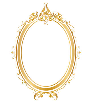 Oval frame and borders Golden frame on white background, Thai pattern, vector illustration