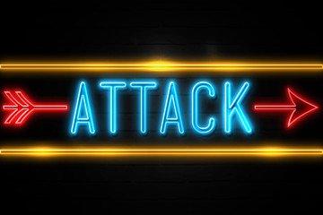 Attack  - fluorescent Neon Sign on brickwall Front view