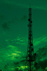 Broadcast pole and Telephone transceiver with blue sky.Public loudspeakers broadcast 