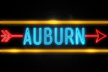 Auburn  - fluorescent Neon Sign on brickwall Front view
