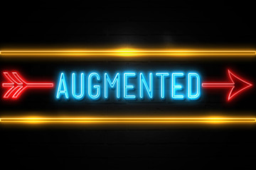 Augmented  - fluorescent Neon Sign on brickwall Front view
