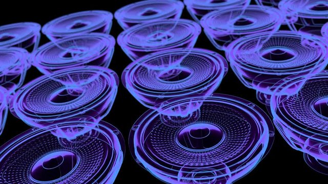 seamless vj musical motion loop - neon speakers. 3D render