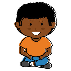 black little boy seated character vector illustration design