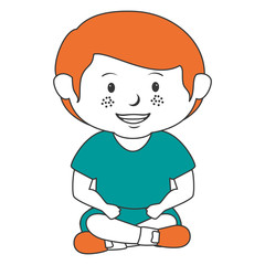 cute little boy seated character vector illustration design