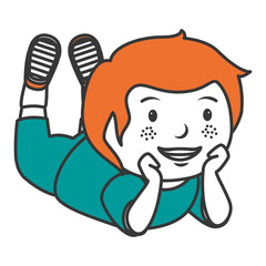 cute little boy lying character vector illustration design