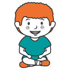 cute little boy seated character vector illustration design