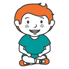 cute little boy seated character vector illustration design