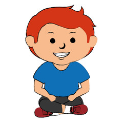 cute little boy seated character vector illustration design
