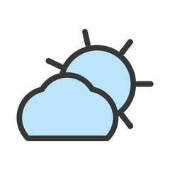 flat line monocromatic cloud and sun  over white background vector illustration