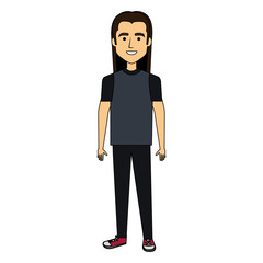 young man with hair long avatar character vector illustration design