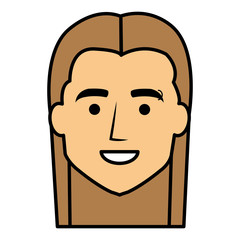 young man head with long hair avatar character vector illustration design