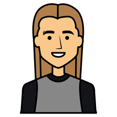 young man with hair long avatar character vector illustration design