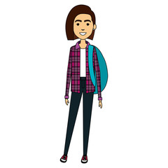 beautiful woman with school bag avatar character vector illustration design