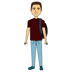 young man with school bag avatar character vector illustration design