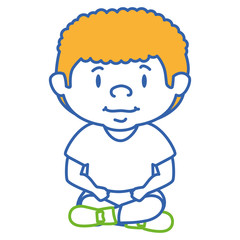cute little boy seated character vector illustration design