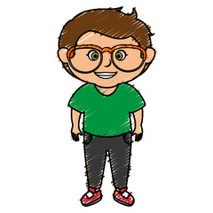 cute little boy with glasses character vector illustration design