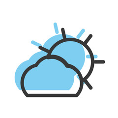 flat line monocromatic cloud and sun  over white background vector illustration