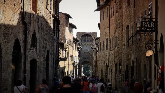 Old street in San Gimignano, Tuscany, Italy. San Gimignano - Timelapse