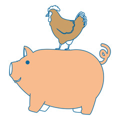 farm pig and hen vector illustration design