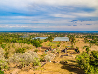 View of the lower level of Vat Phou, a ruined Khmer Hindu temple complex in southern Laos