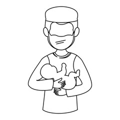 surgeon avatar with newborn character icon vector illustration design