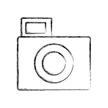 flat line uncolored camera over white background vector illustration