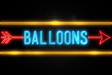 Obraz premium Balloons - fluorescent Neon Sign on brickwall Front view