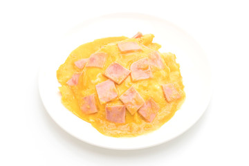 Creamy Omelet with Ham on Rice