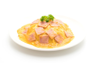 Creamy Omelet with Ham on Rice