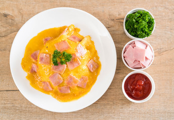 Creamy Omelet with Ham on Rice