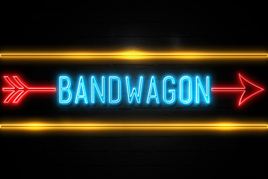 Bandwagon  - fluorescent Neon Sign on brickwall Front view