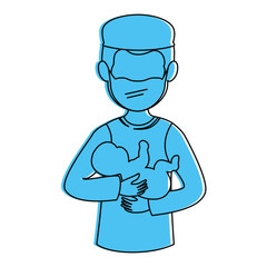 surgeon avatar with newborn character icon vector illustration design