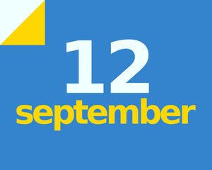 12 September Flat Calendar Day of Month Number in Blue Yellow Paper Note