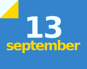 13 September Flat Calendar Day of Month Number in Blue Yellow Paper Note