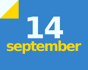 14 September Flat Calendar Day of Month Number in Blue Yellow Paper Note