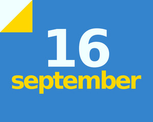 16 September Flat Calendar Day of Month Number in Blue Yellow Paper Note