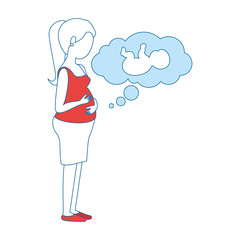 woman pregnant with baby in dream bubble vector illustration design
