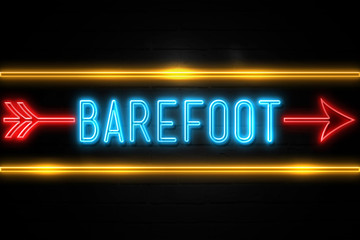 Barefoot  - fluorescent Neon Sign on brickwall Front view