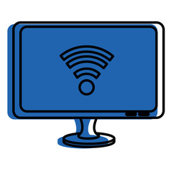 monitor computer with wifi signal vector illustration design