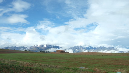 Farms and field in the Sacred Valley, a region in Peru's Andean highlands.