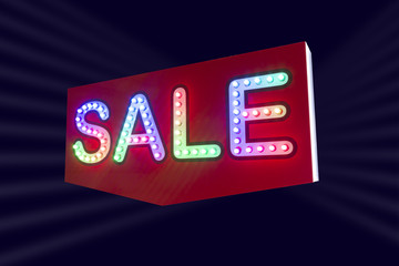 colorful led SALE sign. isolated on dark background with clipping part