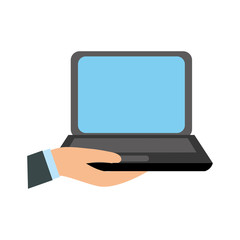 colorful  laptop and  hand  over white background vectro illustration