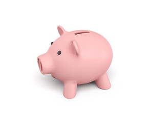 3d rendering of a pink ceramic piggy bank isolated on white background.